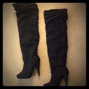 Thigh high black suede boots by Michael Antonio